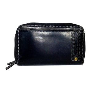 Buxton Black Leather Multicompartment Zip Clutch Wallet